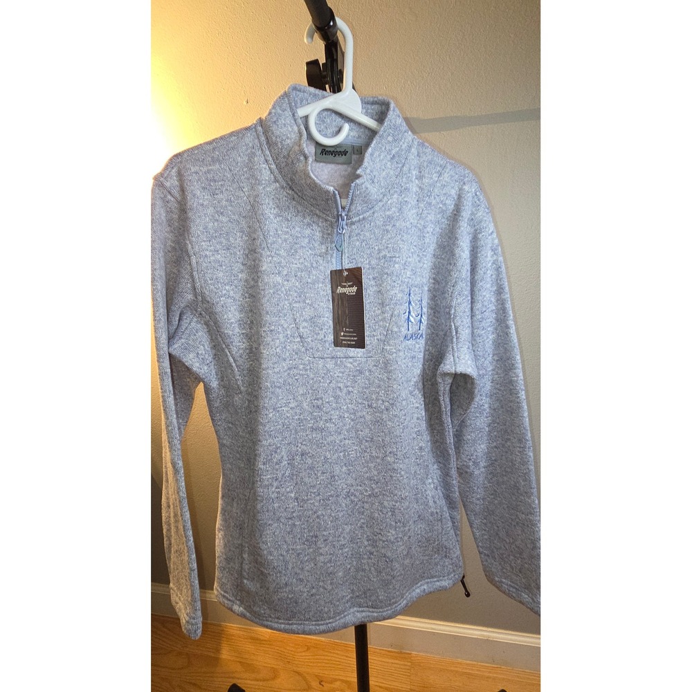 Renegade Spirit Alaska Quarter Zip Fleece Sweater Pullover Light Blue Large NWT